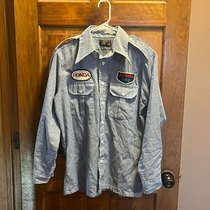 Vintage 70s JCPennys USA M Chambray Button Down Shirt With RARE Honda Patches